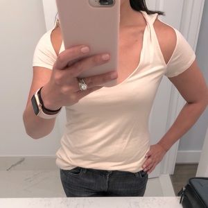 Blush/peach split shoulder tee